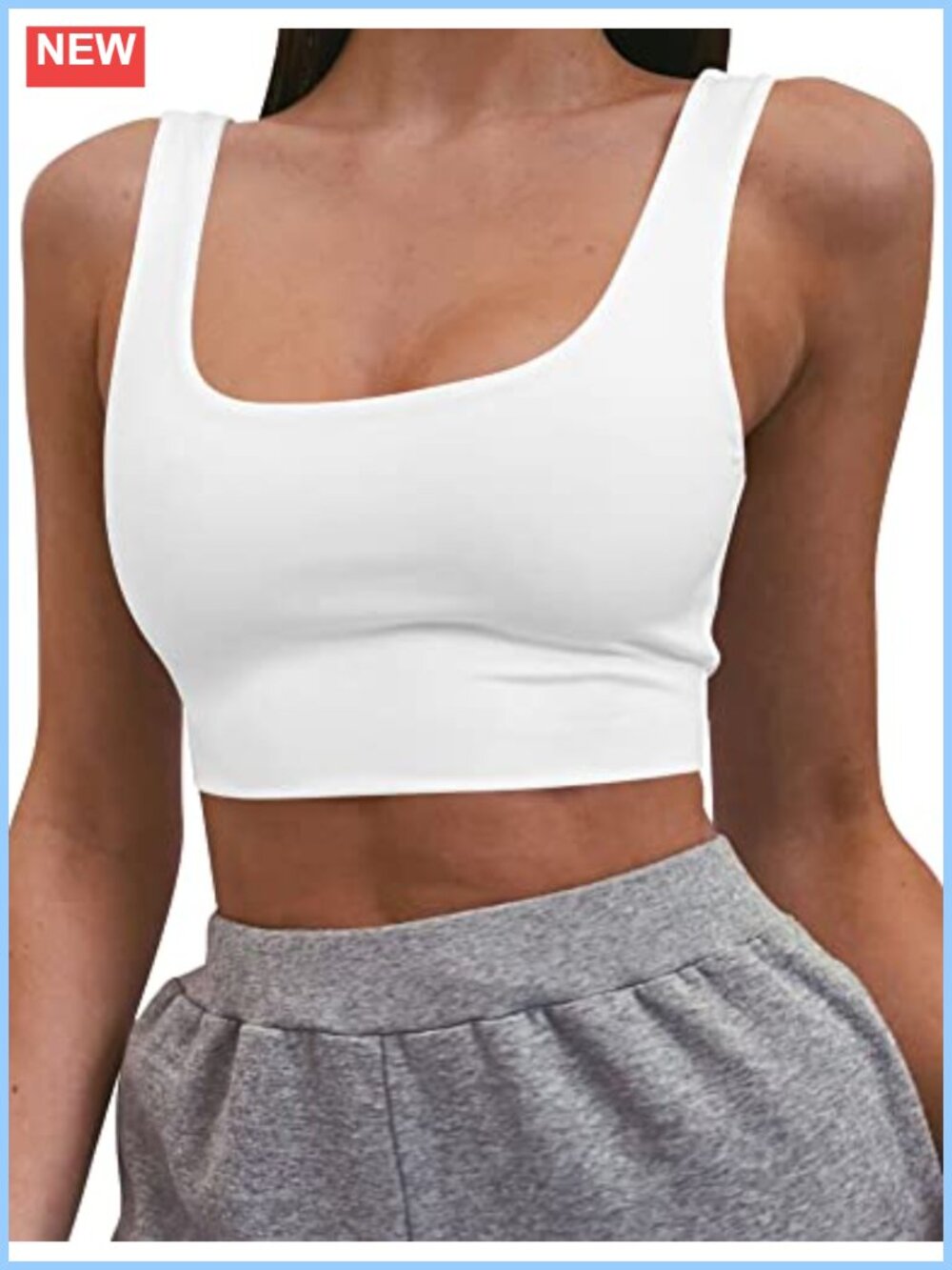 Sleeveless Square Neck Crop Tank Top Double Layer Stretchy Backless